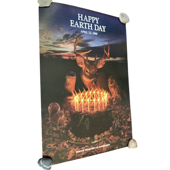VTG Happy Earth Day 1990 Poster Missouri Department Conservation Wildlife READ - Picture 1 of 15